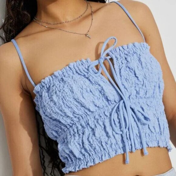 Serenity Blue Scrunch Knit Tie Front Cami - Picture 2 of 4